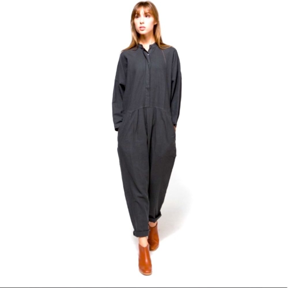 Relaxed Long-Sleeve Black Jumpsuit